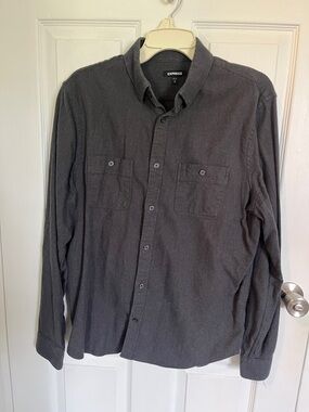 Express Men's Dark Charcoal Button-Down Shirt